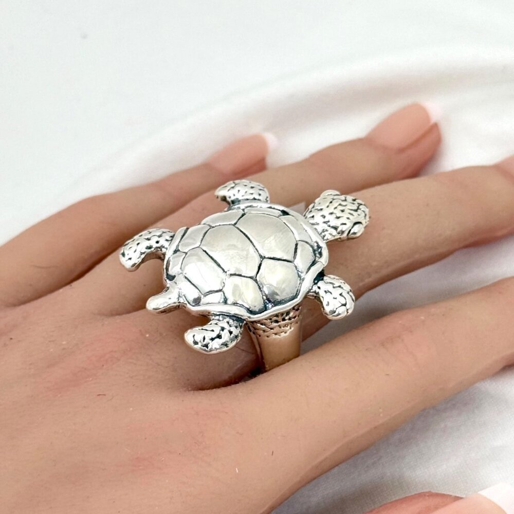 Very Large Sterling Silver Electroformed Sea Turtle Ring - Size 10 w/Tag - NOS